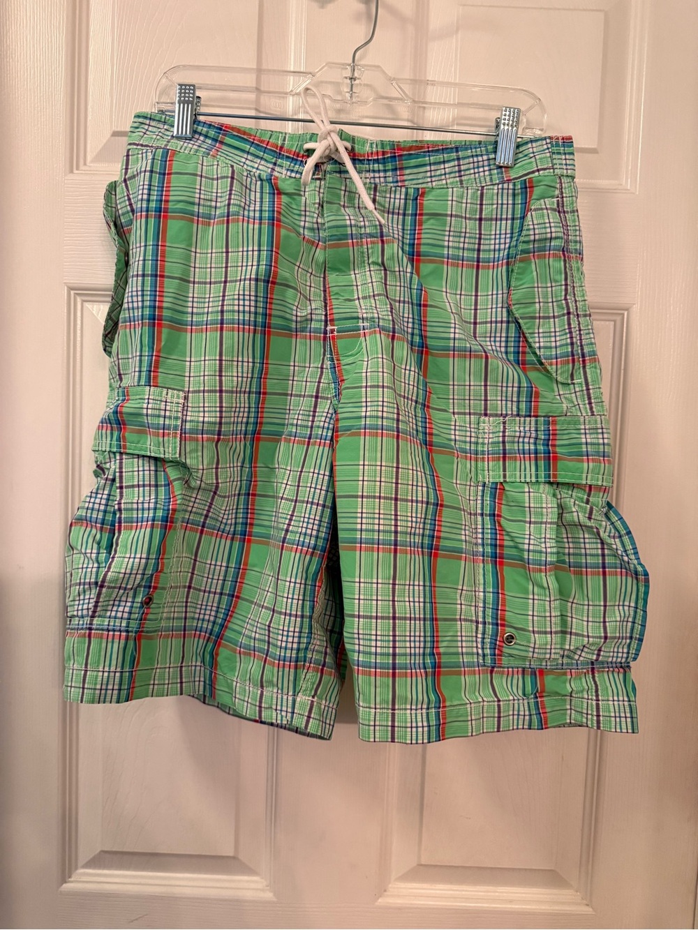 Ralph Lauren Green Plaid Cargo Swim Suit/Shorts with Multicolor Stripes